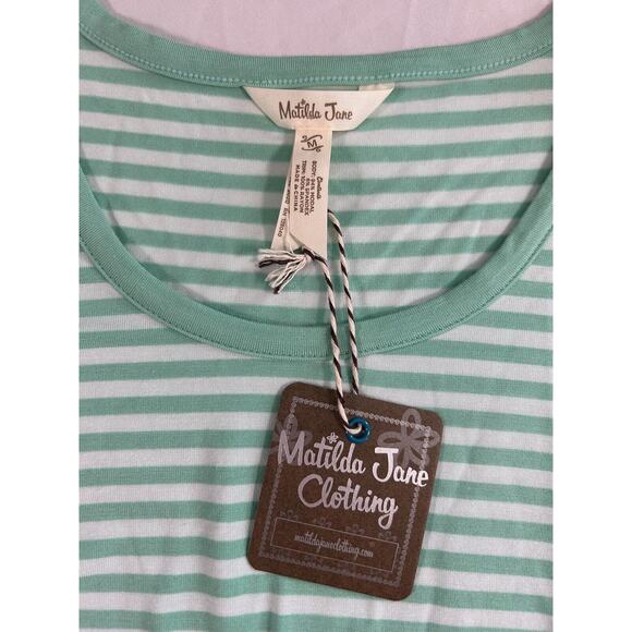 Matilda Jane Striped Tunic Blouse Womens Size Medium Green Blue Boho Ruffle NWT - Picture 4 of 9